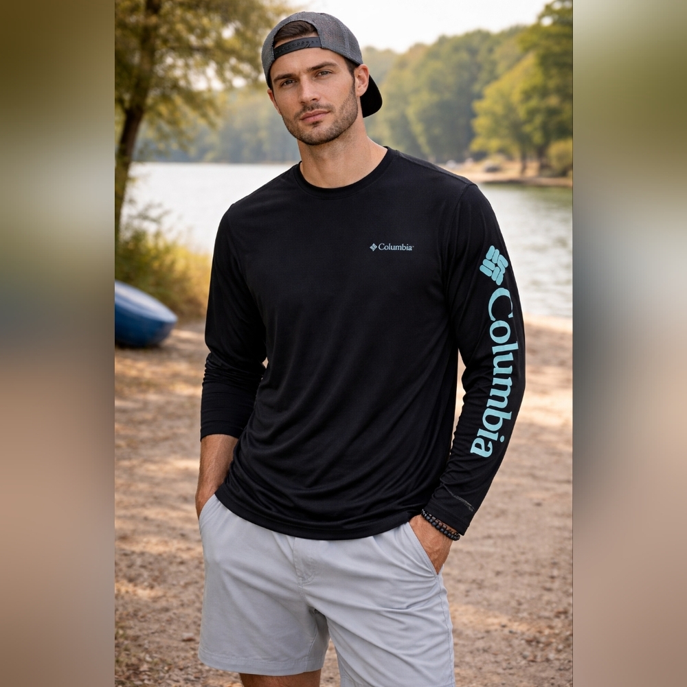Columbia Mens Long Sleeve Black Shirt Size Xl Xlarge Dri-fit Silk Top Sport